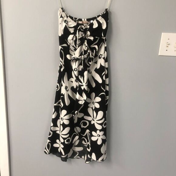 Vintage Dresses & Skirts - tiki‎ palm hawaiian themed flower black and white  vintage y2k strapless